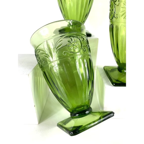 Vintage Tiara Daisy Floral Avocado Green Cocktail Glasses - Picture 3 of 6